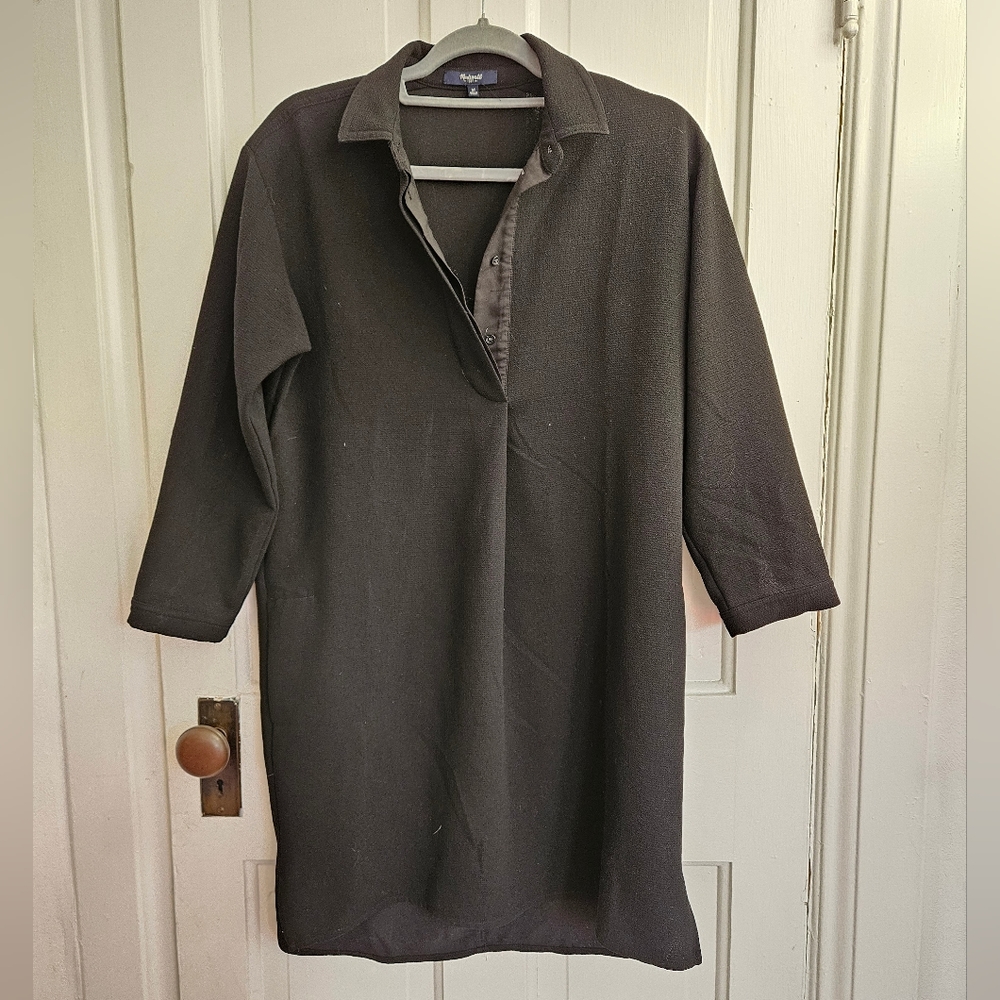Madewell Women's Black Collared Semi Button Up Dress  Medium